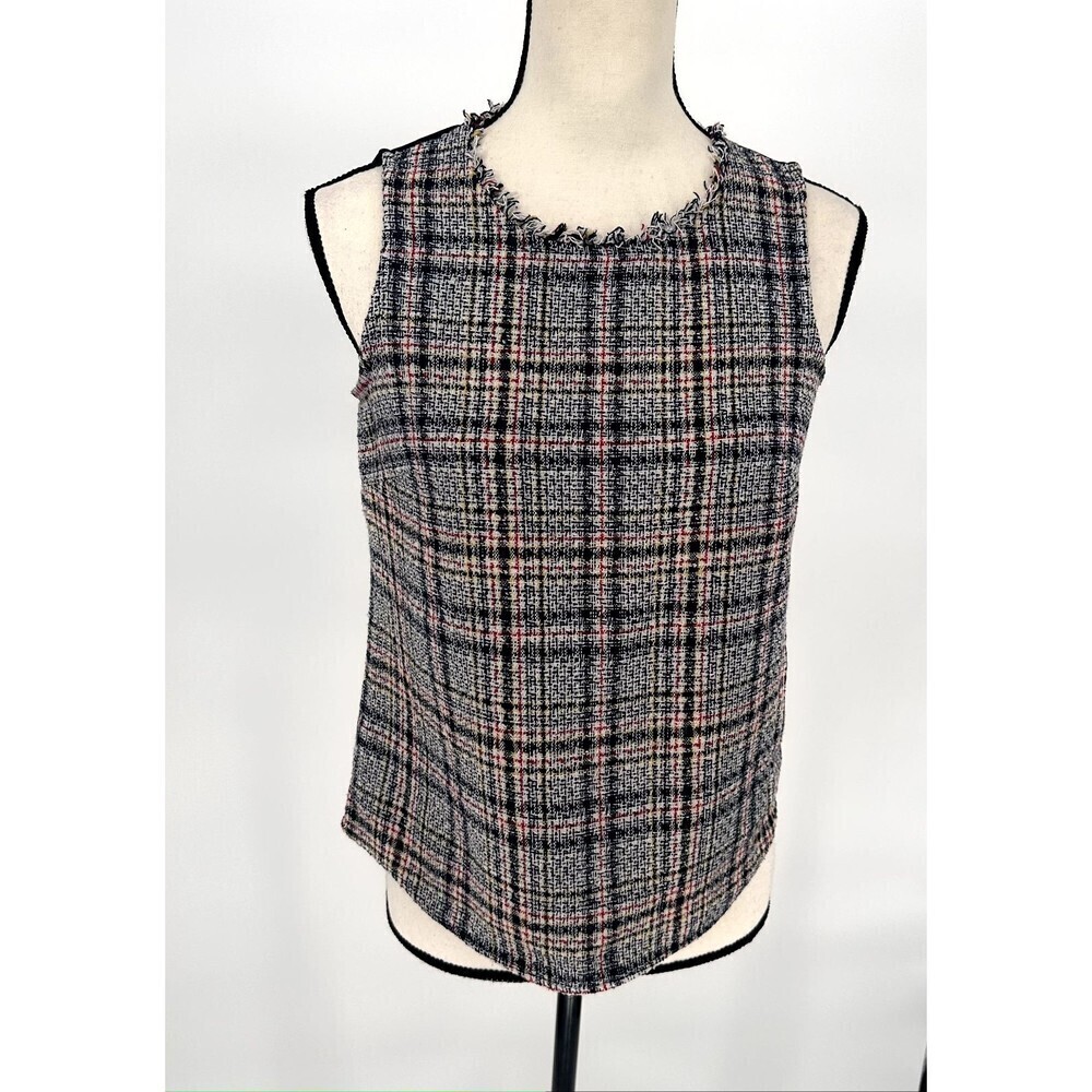 Bar III Sleeveless Top Blouse‎ Plaid Dark Blue Size 0